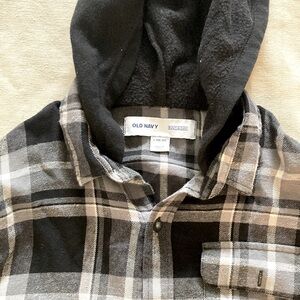 Old Navy Black Hooded Plaid Long Sleeve Shirt‎ size Large